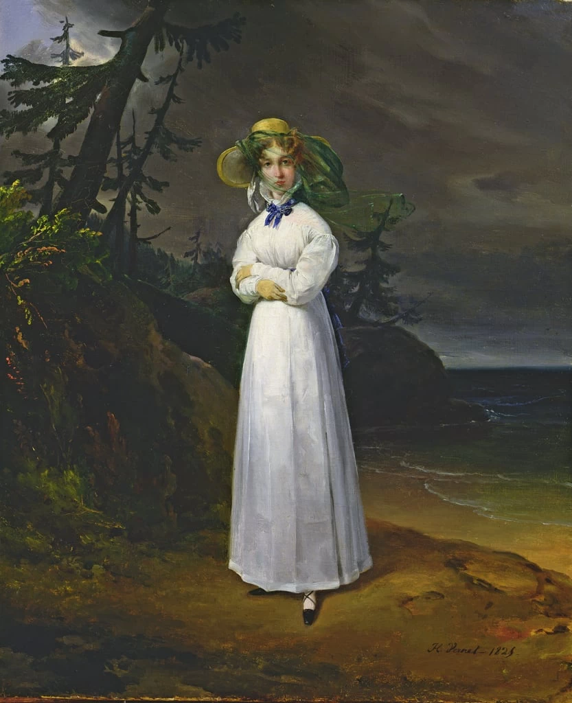  Émile Jean Horace Vernet-209-Giovane ragazza in un paesaggio romantico, 1825